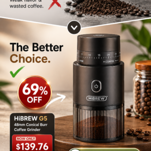 Premium HiBREW G5 electric bean mill grinder with sleek textured finish.