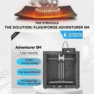Flashforge Adventurer 5M high performance desktop 3D printer showcasing open enclosure layout design setup.
