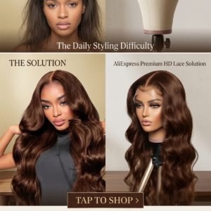 Elite quality 46-inch 200 density chocolate brown body wave human hair lace front wig setup.