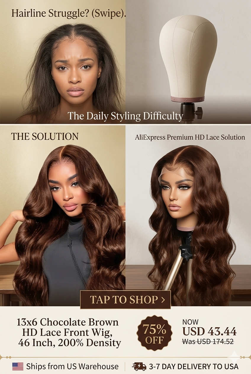 image_4040ec0f Elite quality 46-inch 200 density chocolate brown body wave human hair lace front wig setup.
