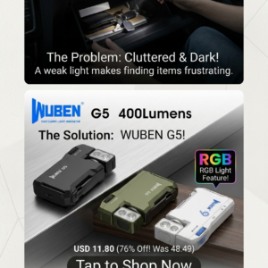 Premium WUBEN G5 Rechargeable EDC Flashlight | Best 400 Lumens Dual Source Pocket Light