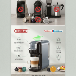 HiBREW H2B 5-in-1 capsule coffee maker with adjustable volume bar controls.