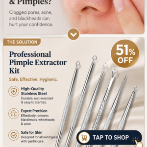 An organized layout of professional stainless steel comedone extraction needles, loops, precise curved cell tweezers, and a sleek clear travel case.