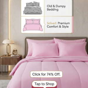 All-inclusive 7-piece pastel pink kids microfiber bedding set with comforter, sheets, and pillowcases arranged cleanly on a white bed frame.