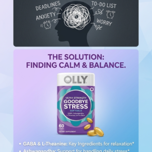 OLLY Ultra Strength Goodbye Stress Softgels GABA L-Theanine Ashwagandha Stress Relief Supplement