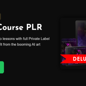 Digital mockups showing the components of the AI Art VideoCourse PLR package including video modules, email swipe documents, and marketing graphic templates for Maison & Macro.